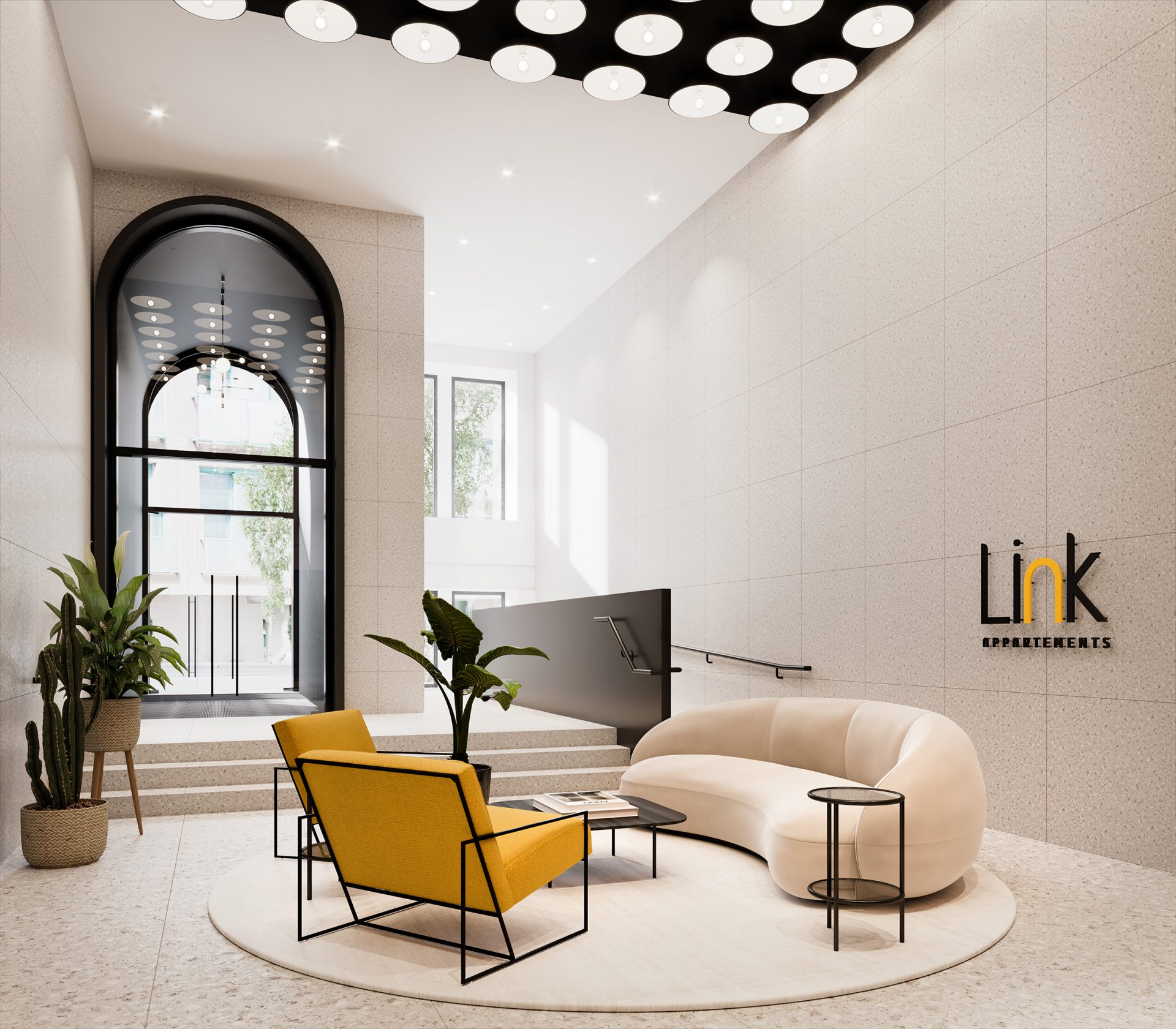 a lounge area with concierge and security guard at the Link Apartments